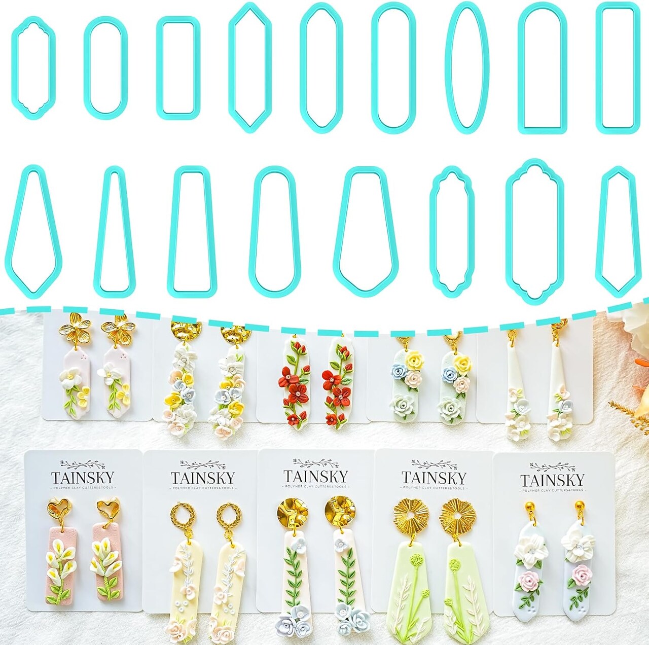 Long Dangle Shape Clay Cutters, 17 Shapes Polymer Clay Cutters for Earrings Making